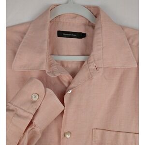 Ermenegildo Zegna Dress Shirt Mens L Long Sleeve Button Up Orange Peach Check